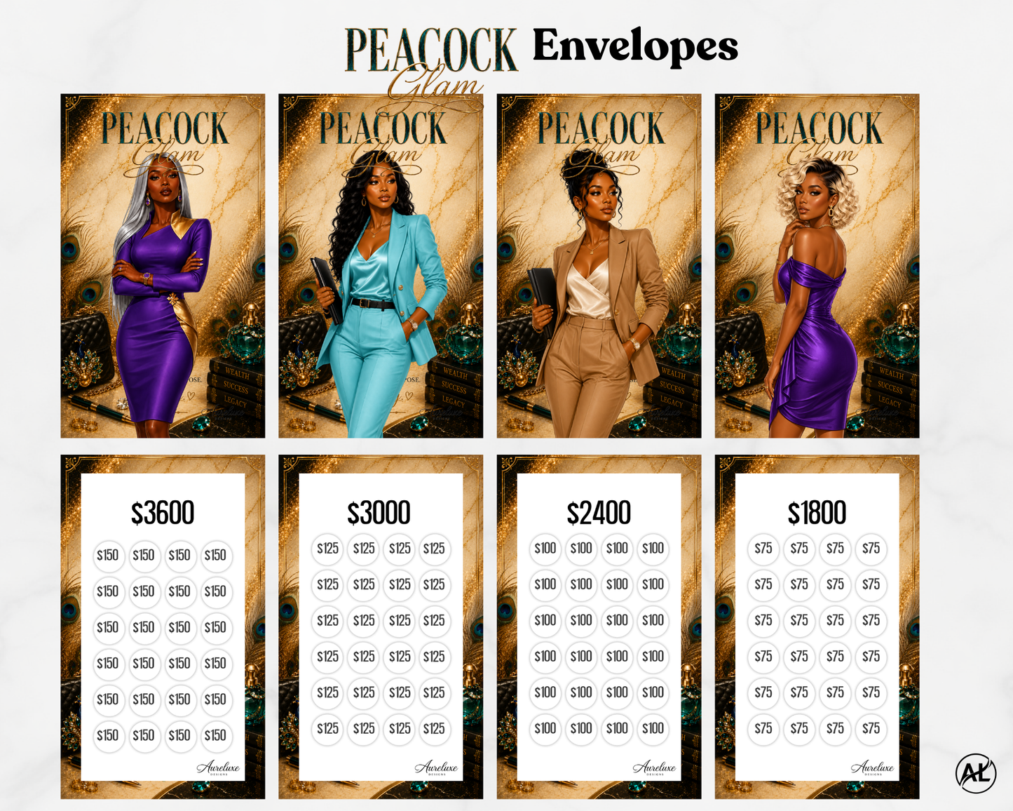 Peacock Glam Insert and Envelope Collection