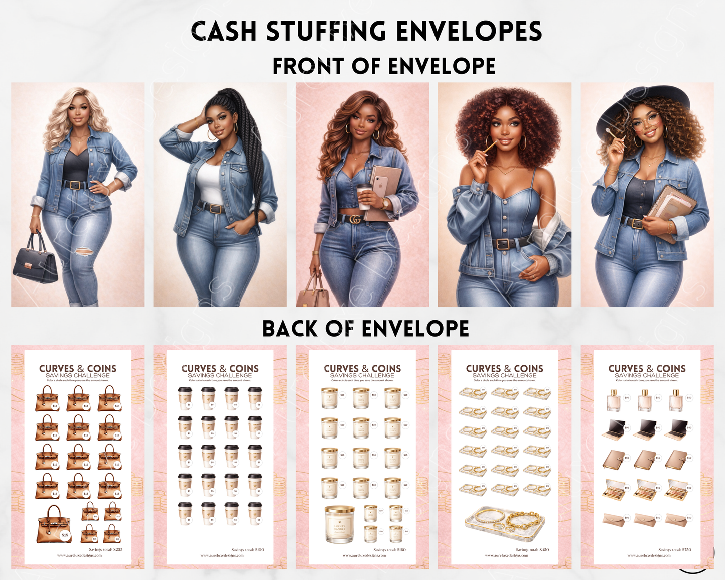 6 pc Curves & Coins™ Cash Stuffing Envelope Set