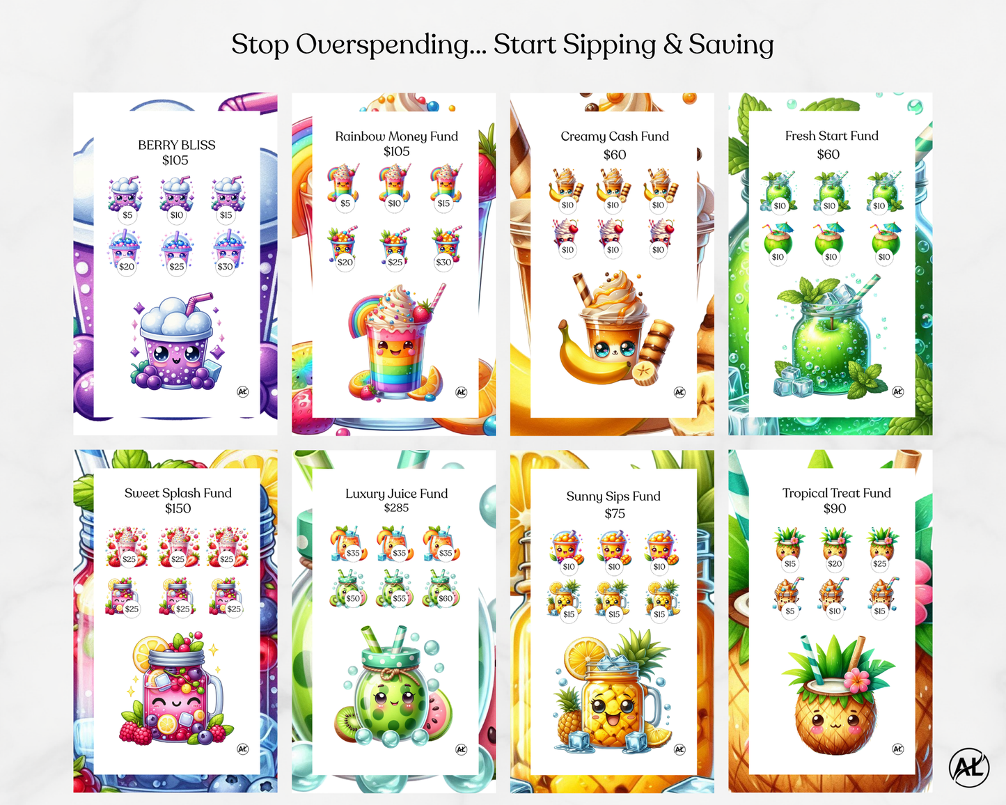 Summer Sips Savings Challenge Binder Cards
